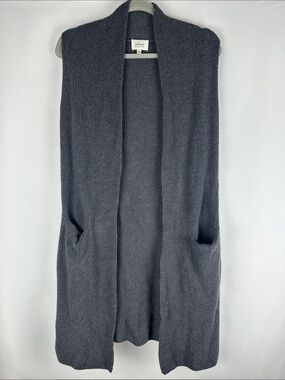 Wilfred Dark Grey Thick Heavy Knit Sleeveless Cardigan Sweater 100% Wool